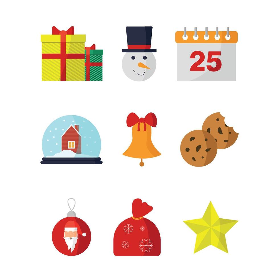 Set of icons with gifts, star, calendar and other items. vector