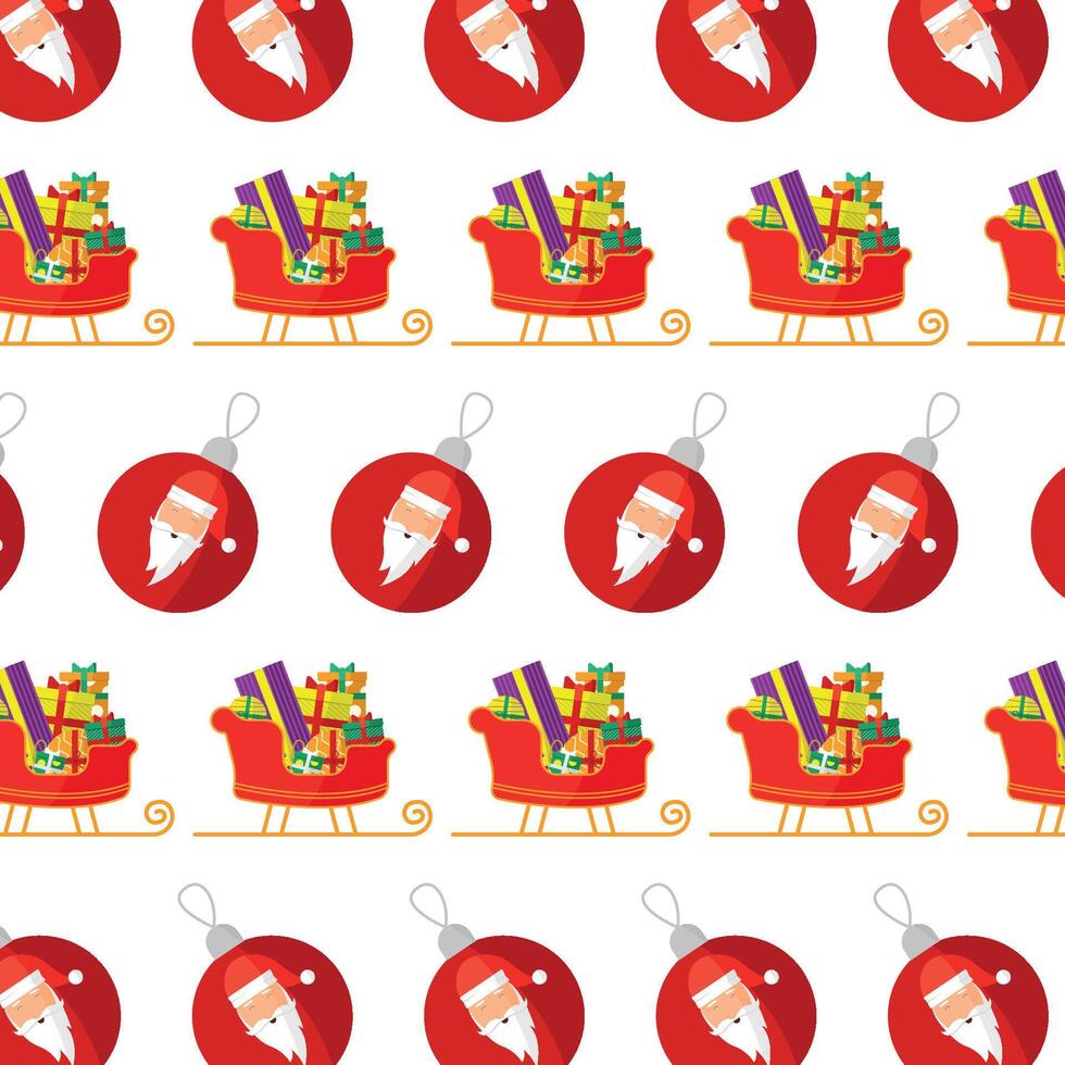 Seamless pattern with a sleigh with gifts and Santa on balls. vector