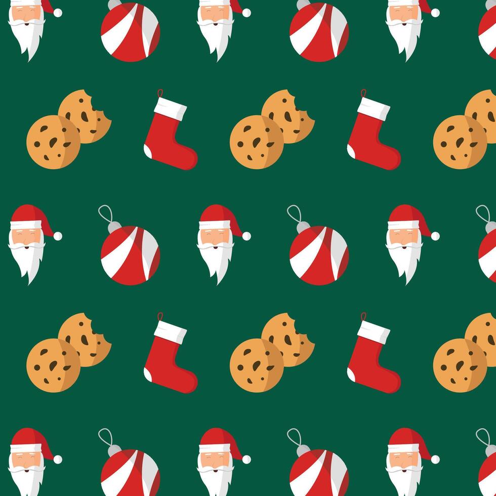 Seamless pattern with cookies, Santa and other items. vector