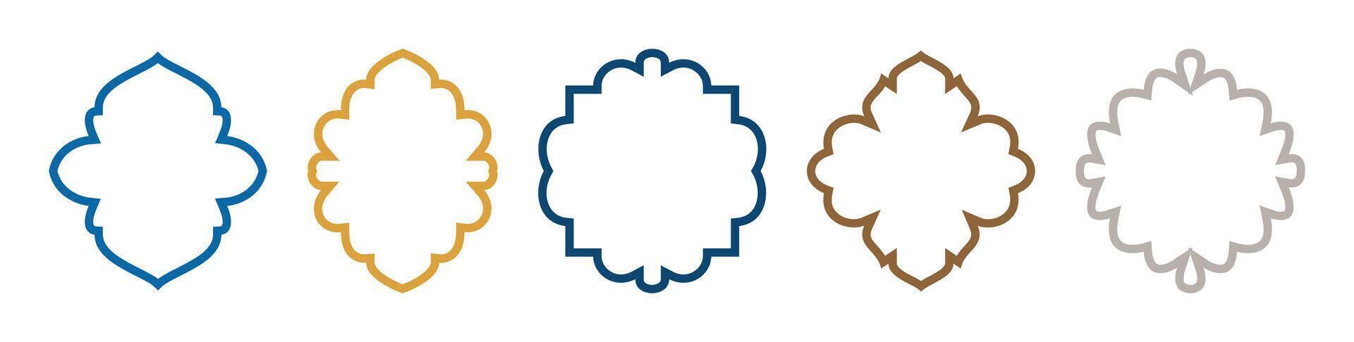 Set of Arabic and Moroccan window shapes, Islamic arches for mosque gates. Ramadan Kareem, Eid Mubarak outlines for labels and templates. icons on transparent background. Flat, minimal style vector