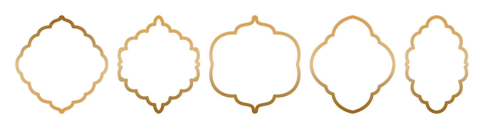 Arabic arch frames with gold gradient stroke border. Muslim holidays shapes. Social media, promotions and advertising banners, Islamic frame. Ramadan Kareem design element, invitation or card template vector