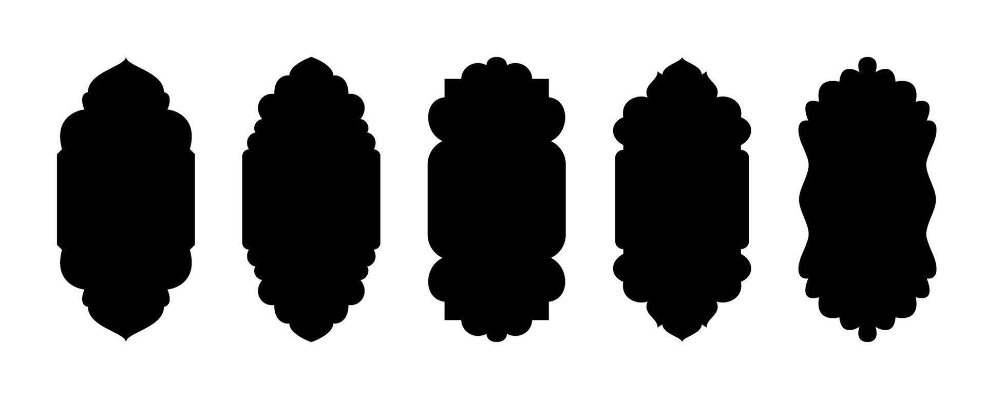 Set of Islamic windows and arches in Arabic style. Moroccan frames, Muslim mosque doors. Minimal flat icons, Eid Mubarak mosque gate shapes for sale templates. Transparent background, Ramadan design vector