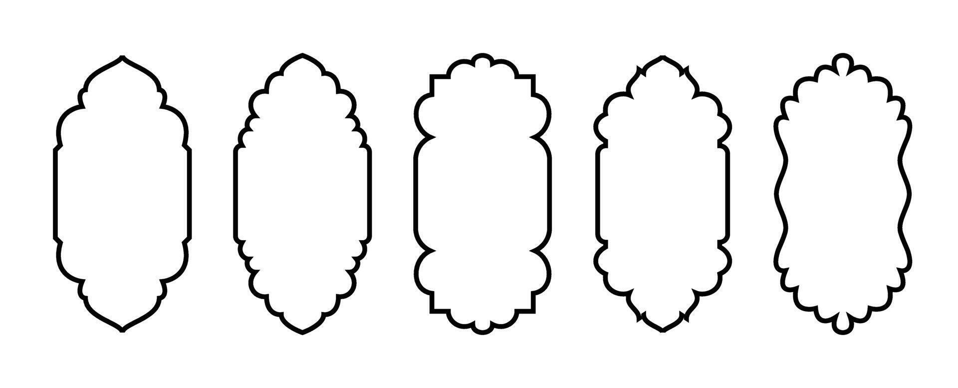 Arabic Islamic arch window shapes for Ramadan Kareem. Set of Moroccan, Turkish, and Arabian outline frames. Mosque door, arch pattern, Islamic architecture elements isolated on transparent background. vector
