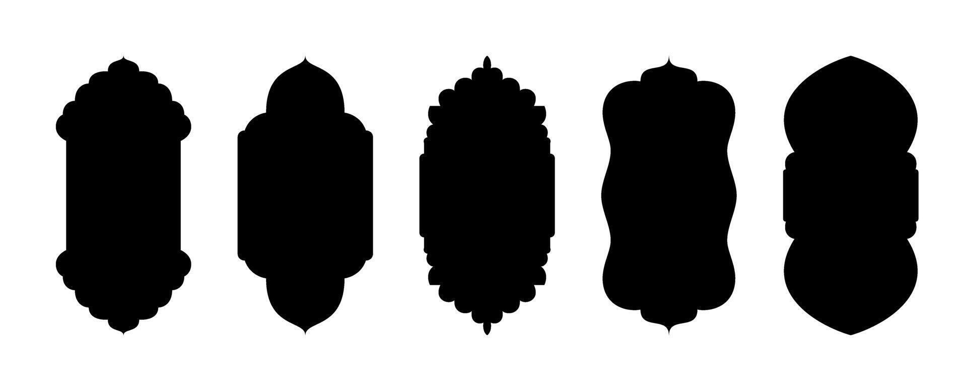 Islamic window and arch outline icons with Arabic, Moroccan design. Mosque door frames, arch, lantern shapes for Ramadan and Eid promotions. Isolated on transparent background. Minimal flat style vector
