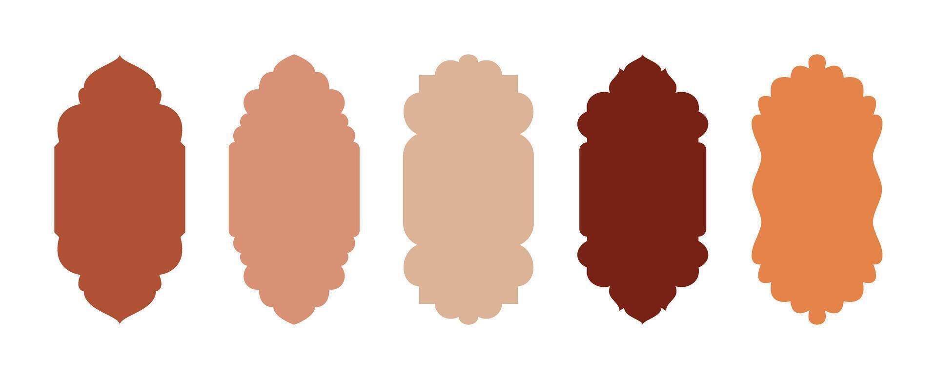 Shape Islamic door and Arabic window arch in warm colors isolated on transparent. Collection of oriental style. Islamic shapes of a window or door arch. Arabic door and window silhouette vector