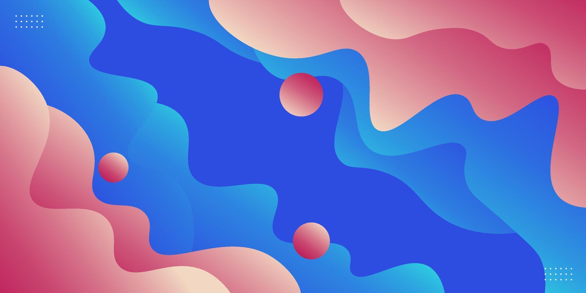 Bright blue wave background with pink liquid shapes in the background. Abstract liquid composition with circle appearance. vector