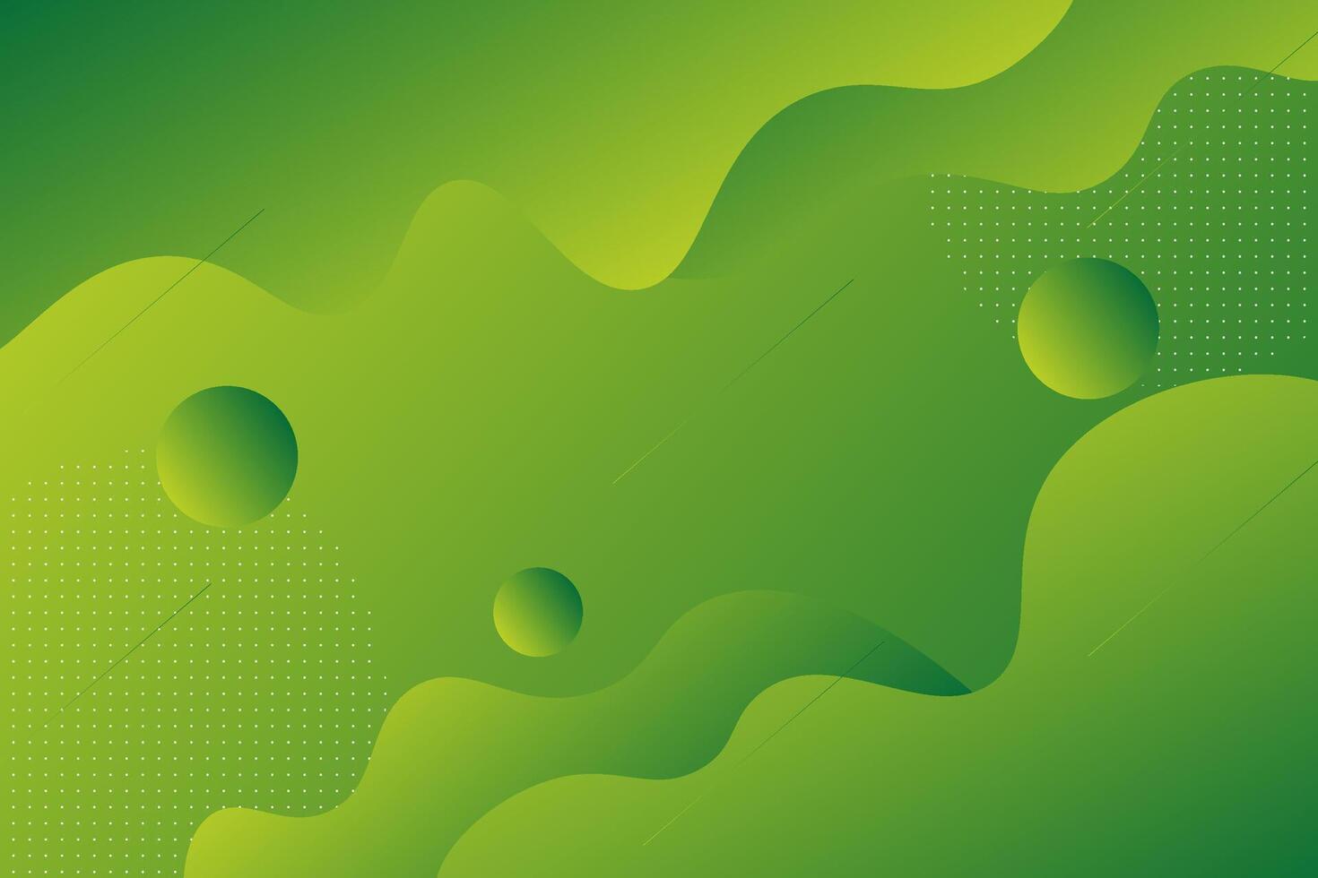 Bright green abstract background with wave and circle pattern. vector
