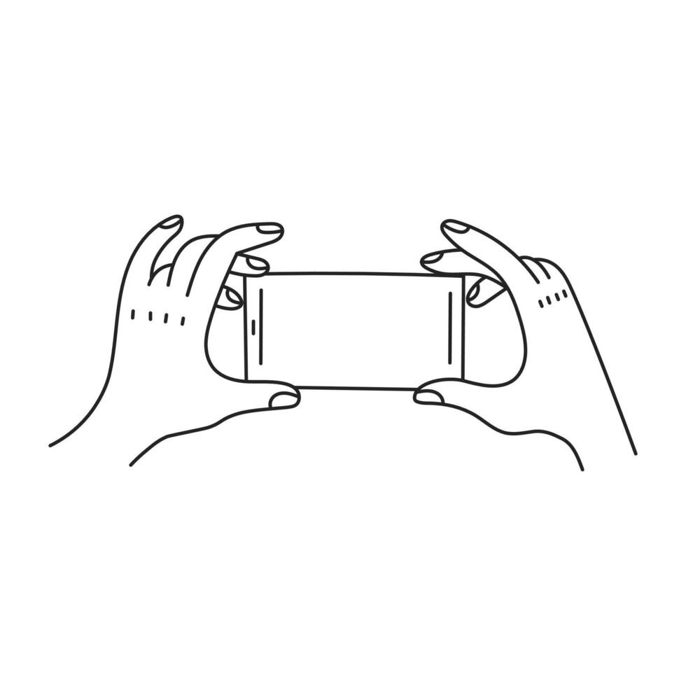 Hands Holding Smartphone Horizontally Line art vector