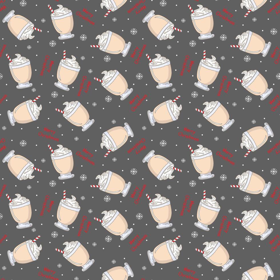 glass of eggnog. Drink eggnog in a cup with cinnamon, cream and a straw.A Christmas or sweet winter drink in a mug.Christmas egg and milk punch.Homemade New Year's cocktail. illustration vector