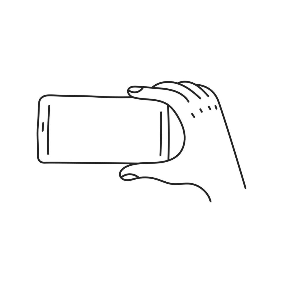 Hand Holding Smart Phone Horizontally Line Art vector