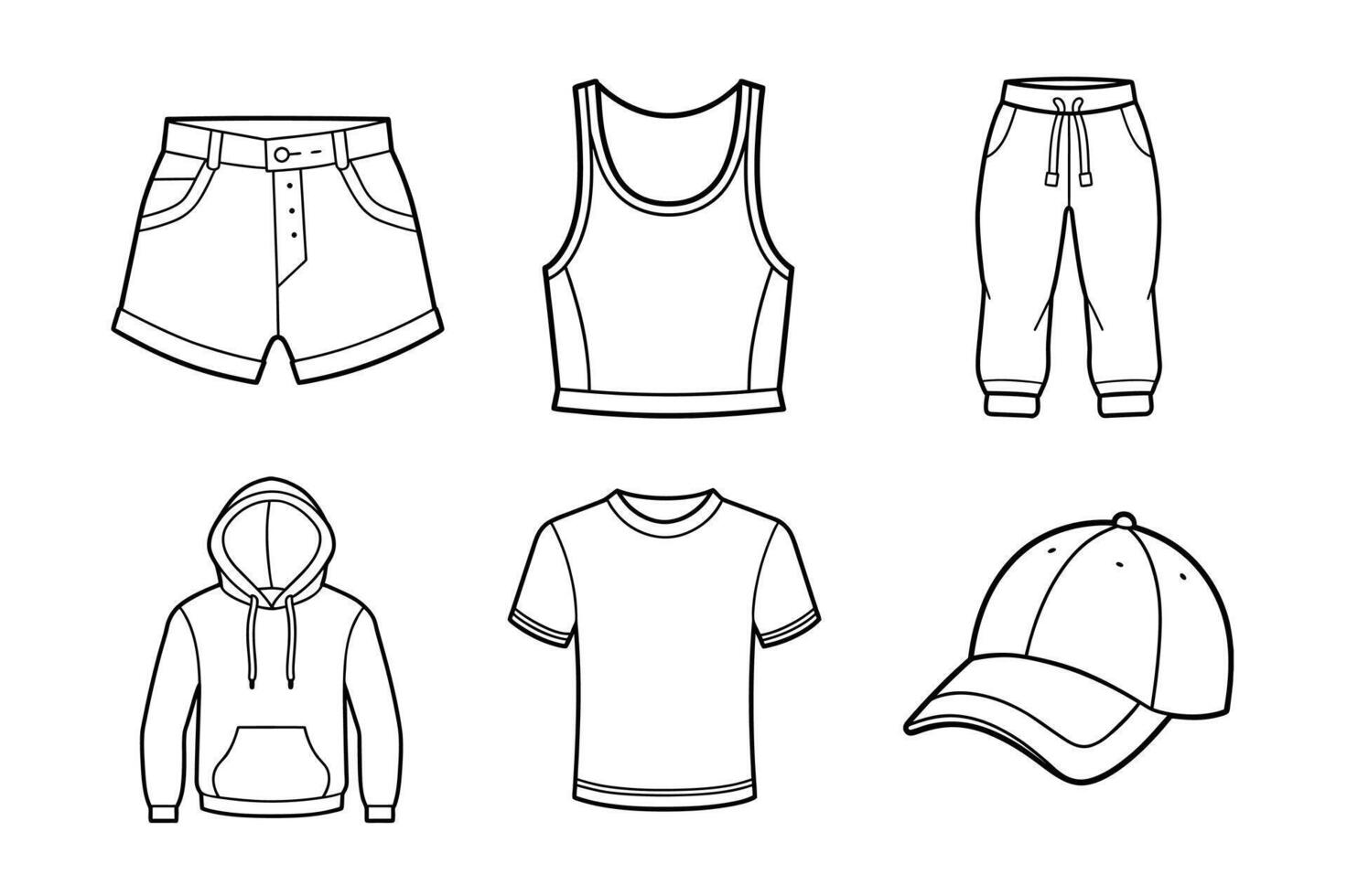 Casual Essentials Line Art Bundle Featuring Everyday Clothing vector