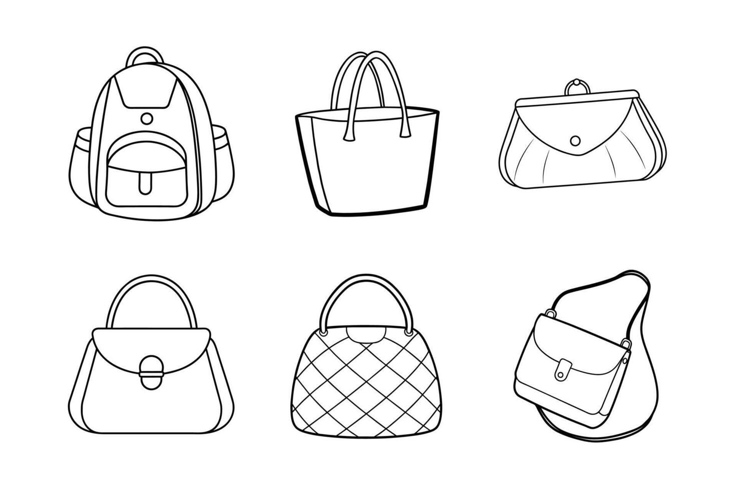 Stylish Bags Line Art Bundle Featuring Various Bag Designs vector