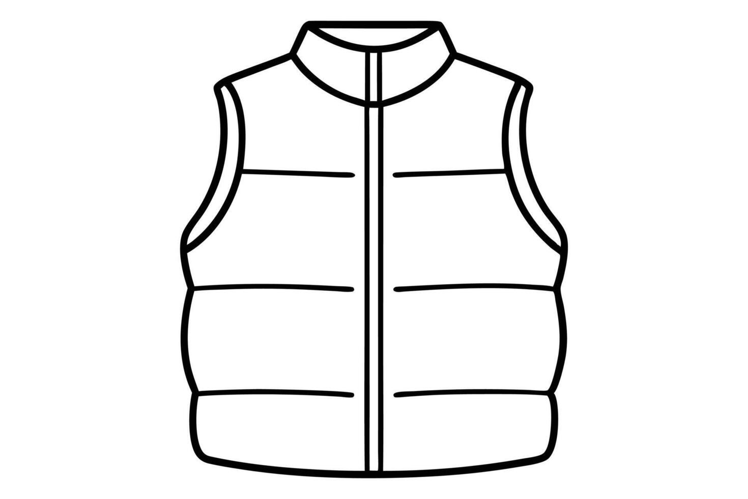 Quilted Vest Line Art Illustration with Padded Design and Zippered Pockets vector