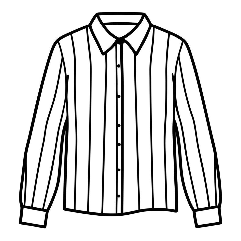 Striped Shirt Line Art Illustration of Casual Long-Sleeve Design with Cuffs vector
