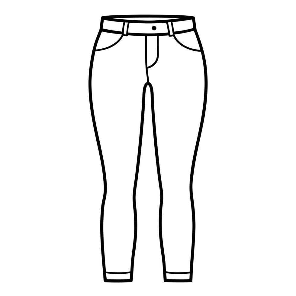Skinny Jeans Line Art Illustration of Tight-Fitting Stretch Denim vector