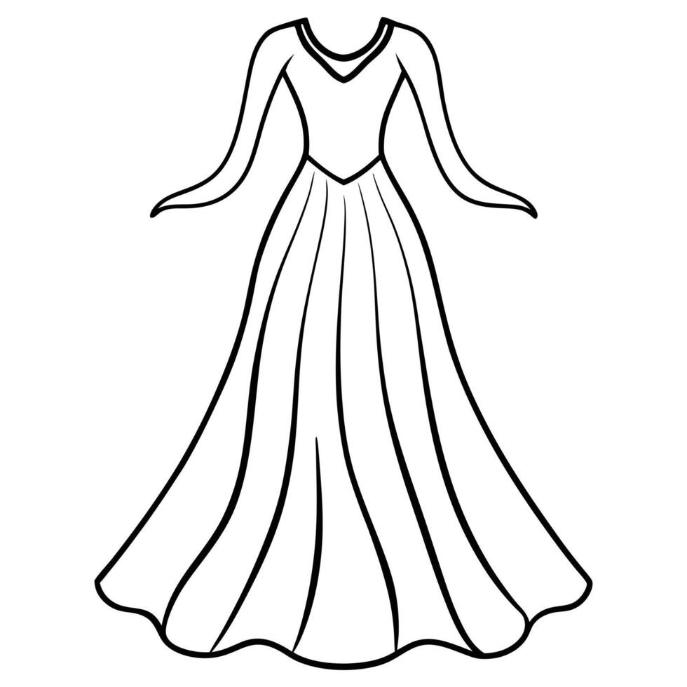Flowy Maxi Dress Line Art Illustration of a Long Bohemian Style Dress vector