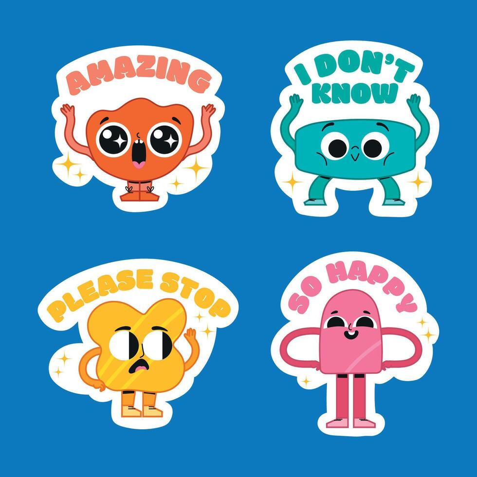 Cute character stickers in hand drawn style vector