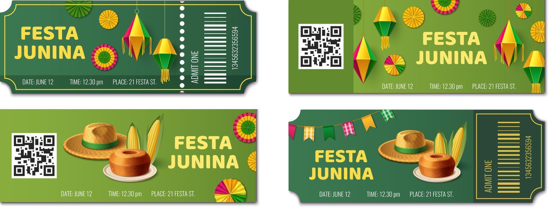 Realistic festa junina ticket templates vector