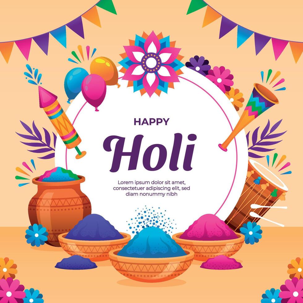 Gradient holi frame background template with colorful powde vector