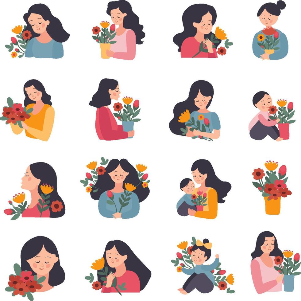 Hand drawn flat mothers day illustration collection vector