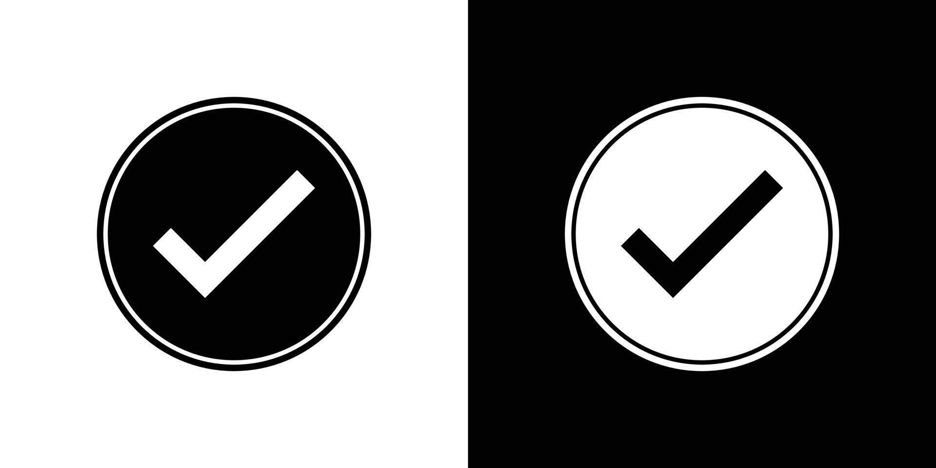 Check mark circle black and white icons set symbol. vector