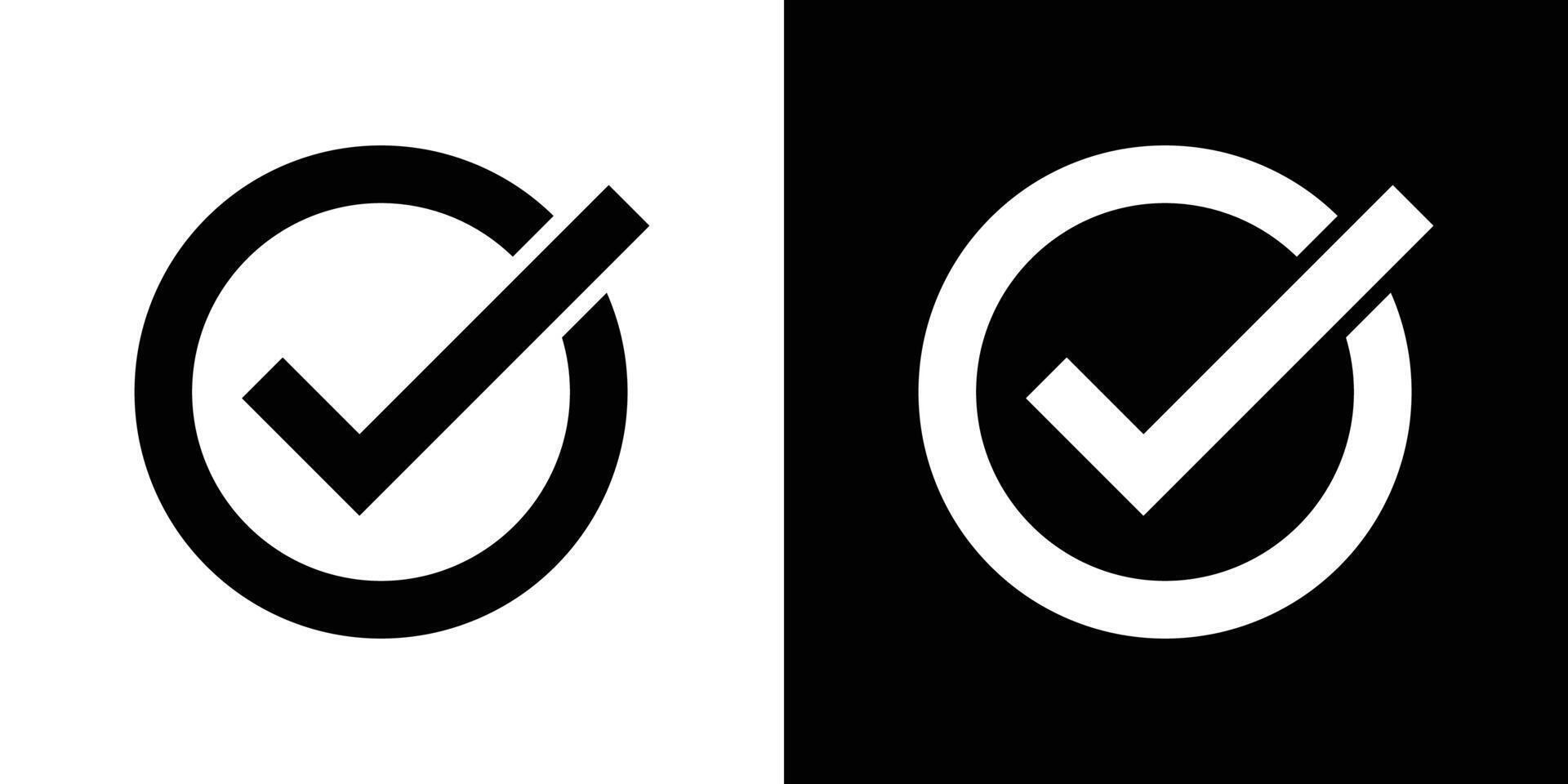 Check mark circle black and white icons set symbol. vector