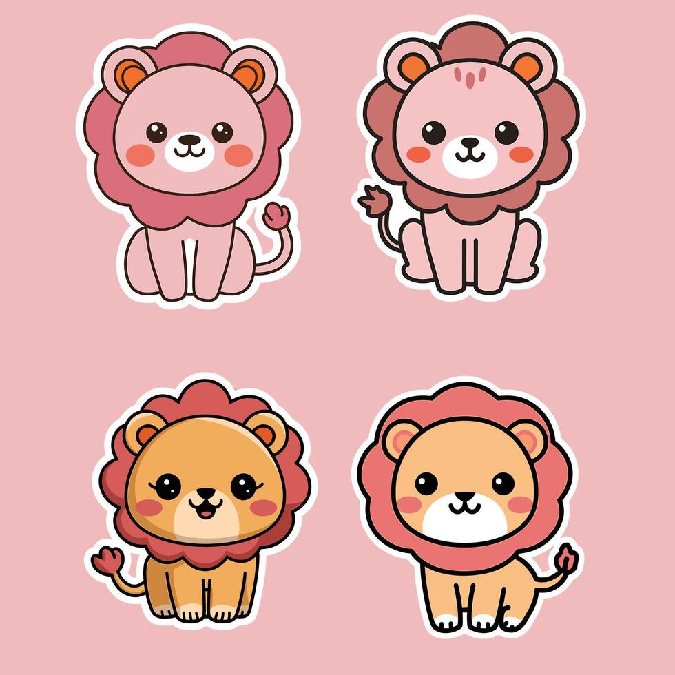 cute lion set of stickers illustration vector