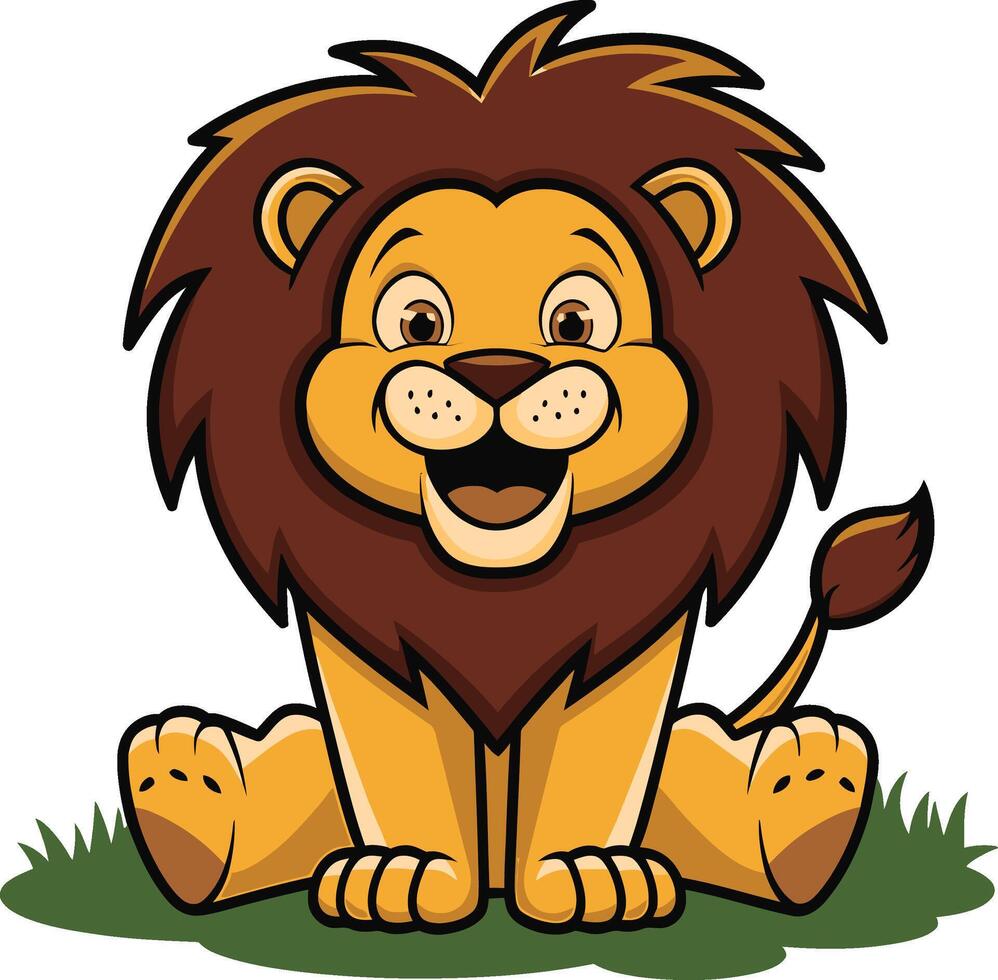 cartoon lion sitting on grass illustration vector