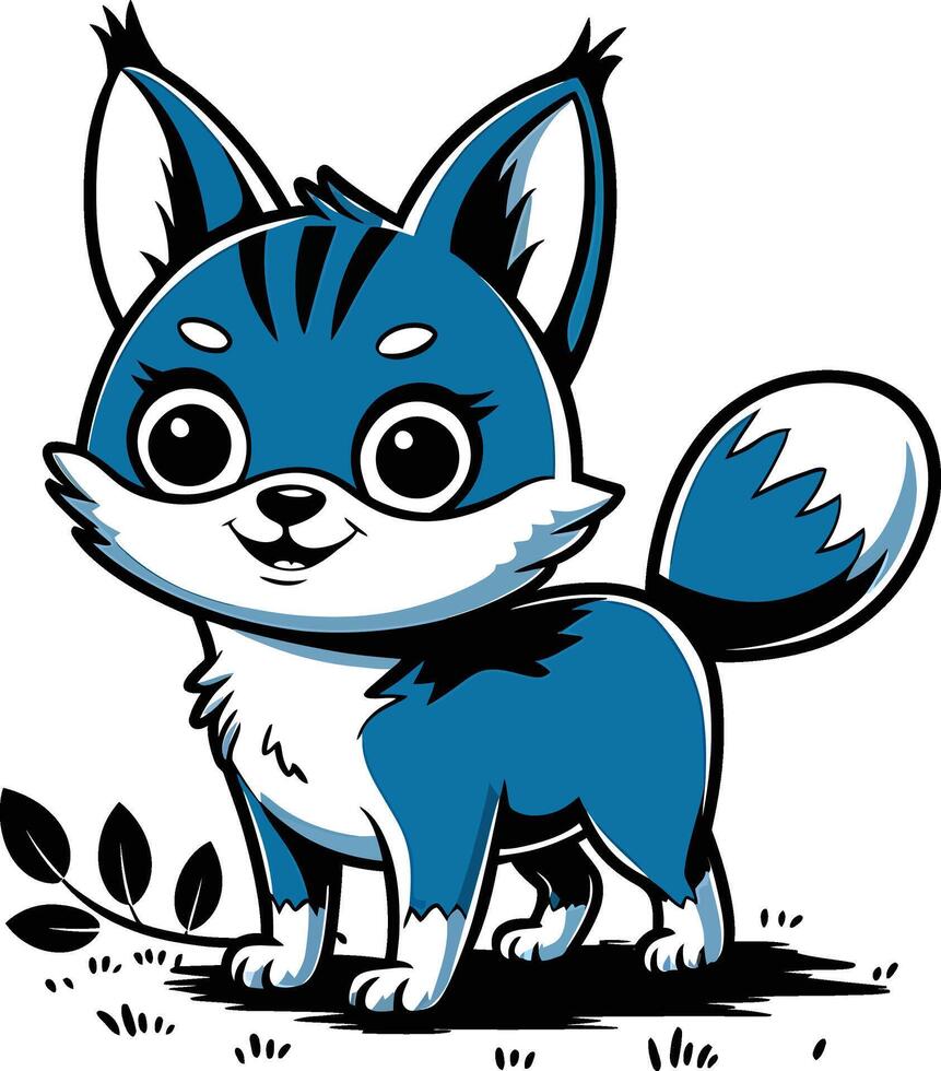 a cartoon blue fox with big eyes vector