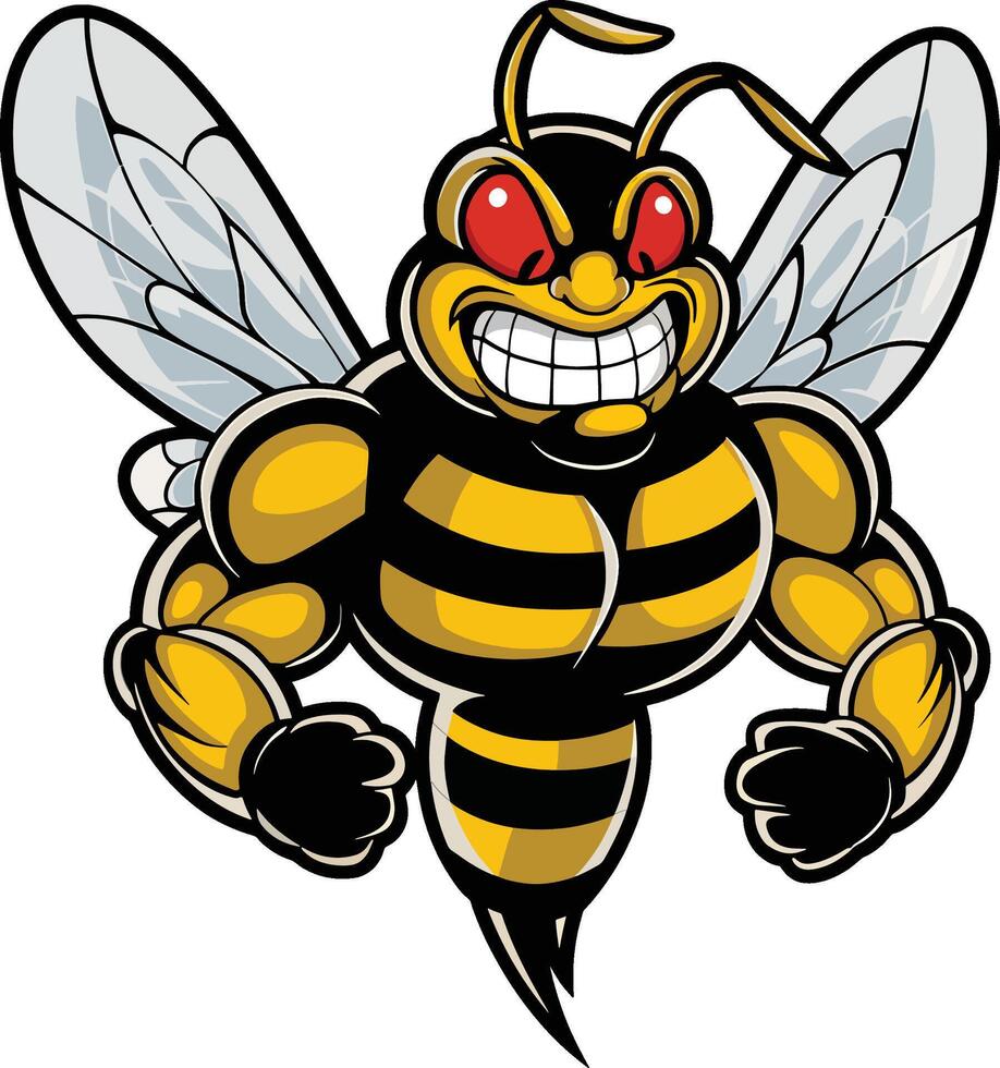 Fierce and Angry Bee with Bold Wings and Sharp Stinger, Perfect for Intense Mascot or Logo Design vector
