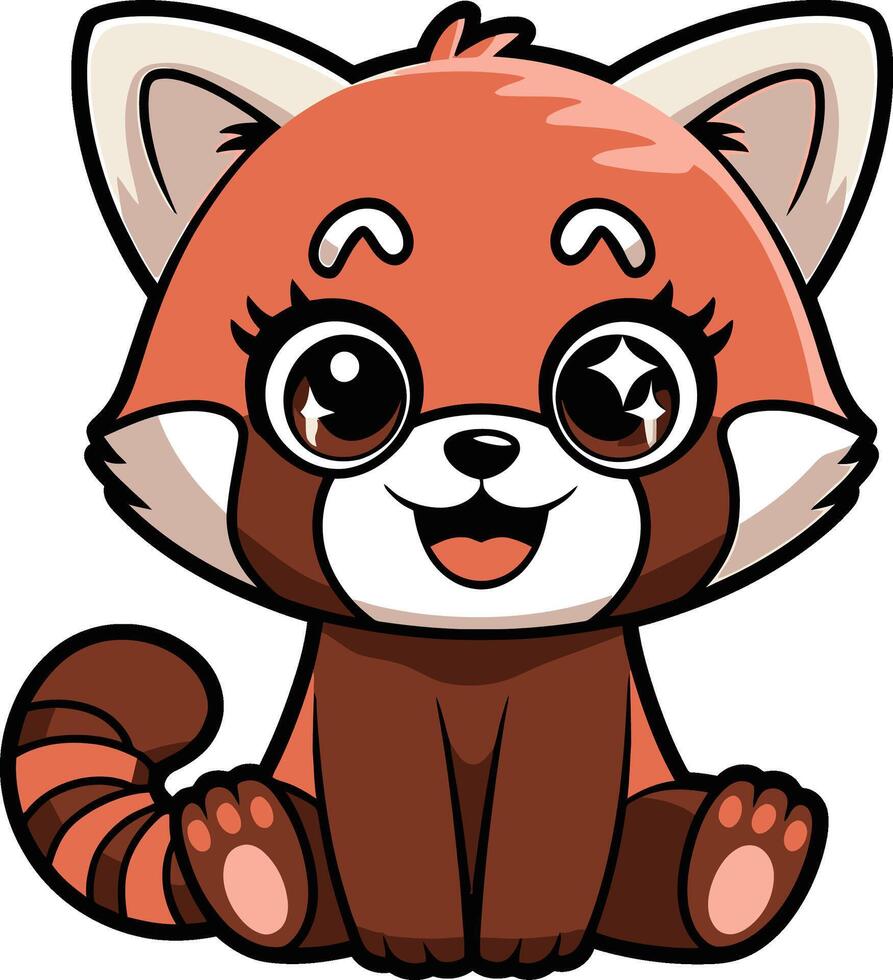 Cute and Cheerful Red Panda Standing in Cartoon Form vector