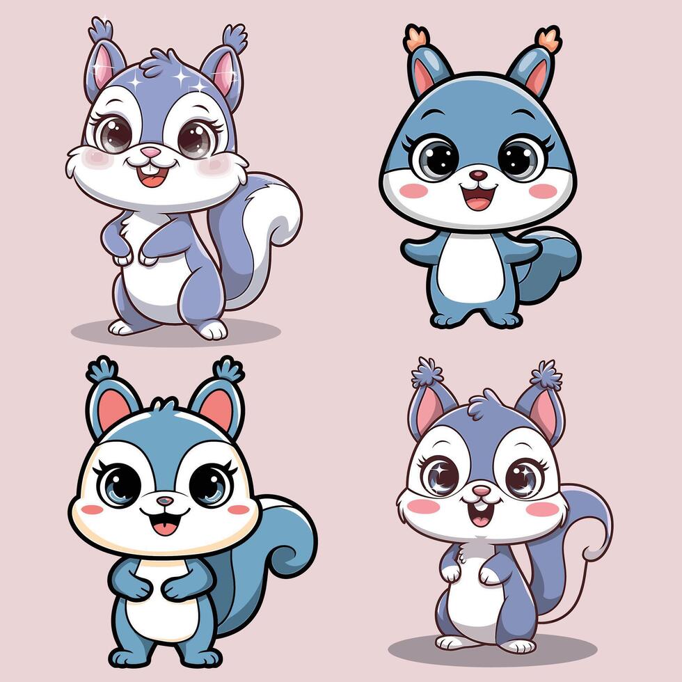 cartoon squirrels in different poses vector