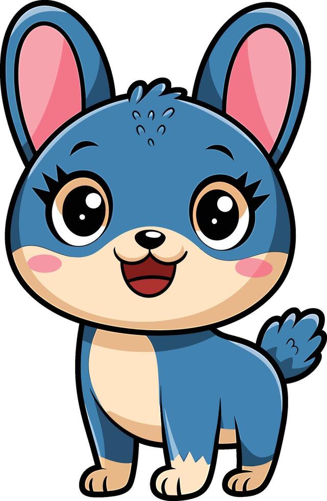 cartoon blue dog with big ears and big eyes vector