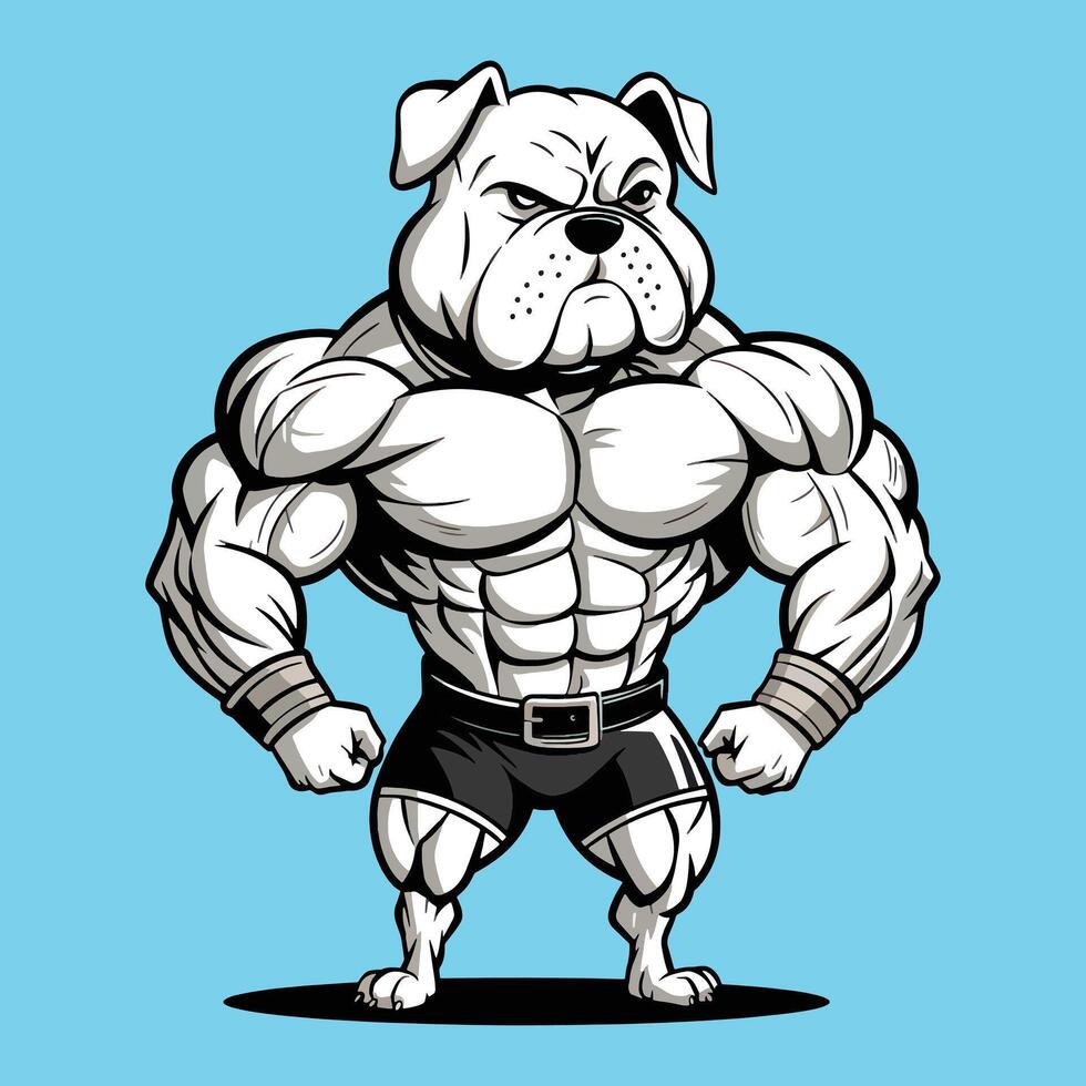 cartoon bulldog with a big chest and muscles vector
