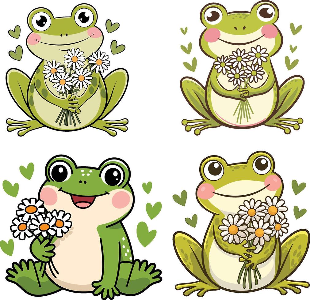 Adorable Cartoon Frog with Flower Crown vector