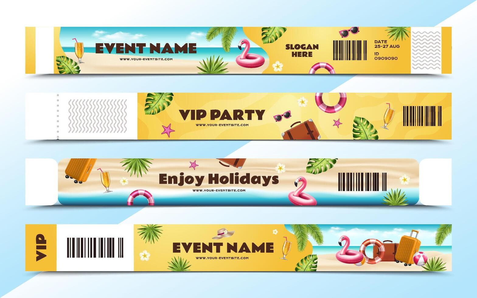Realistic 3d Holidays vacations event bracelets set vector