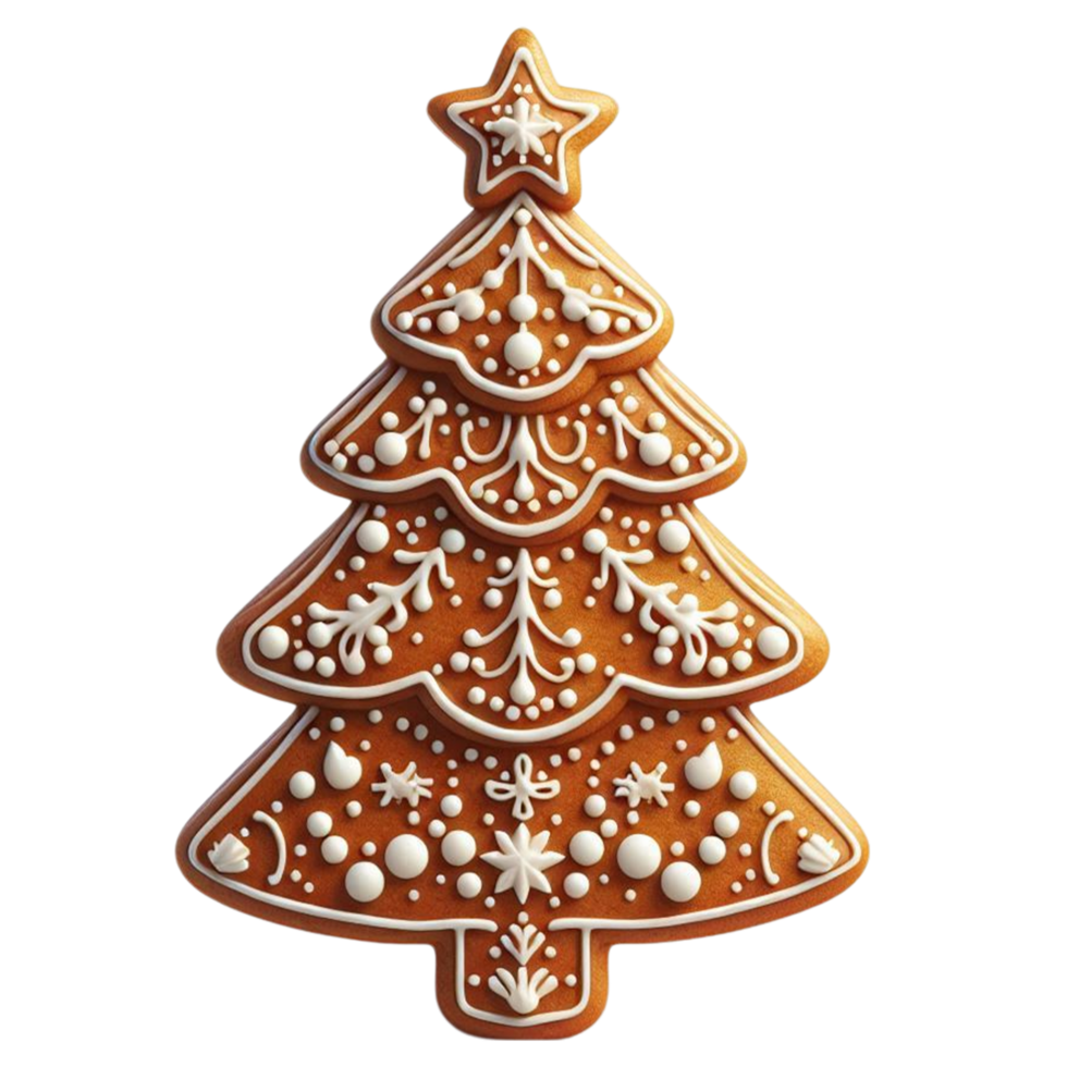 Gingerbread tree with white icing and star png