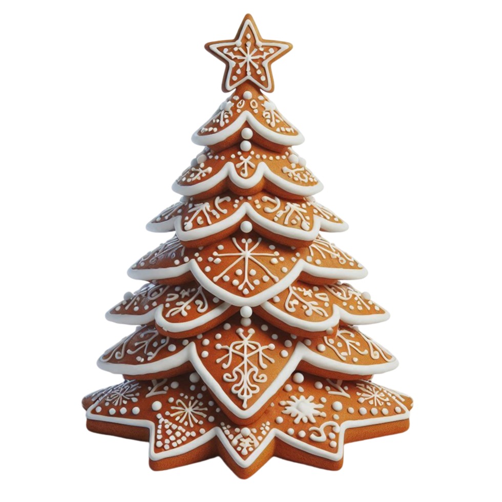 Gingerbread tree cookie with festive decorations png