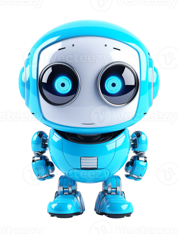 Adorable Friendly robot with large expressive eyes isolated on transparent background png