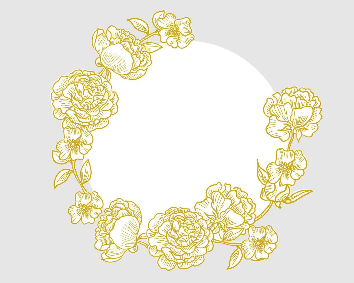 Hand Drawn Rose and Peony Flower Wreath vector