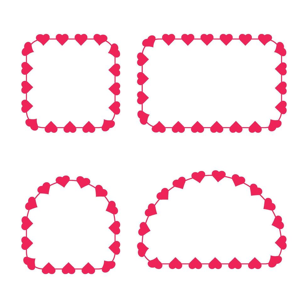 Decorative heart love valentines frames border set design. illustration vector