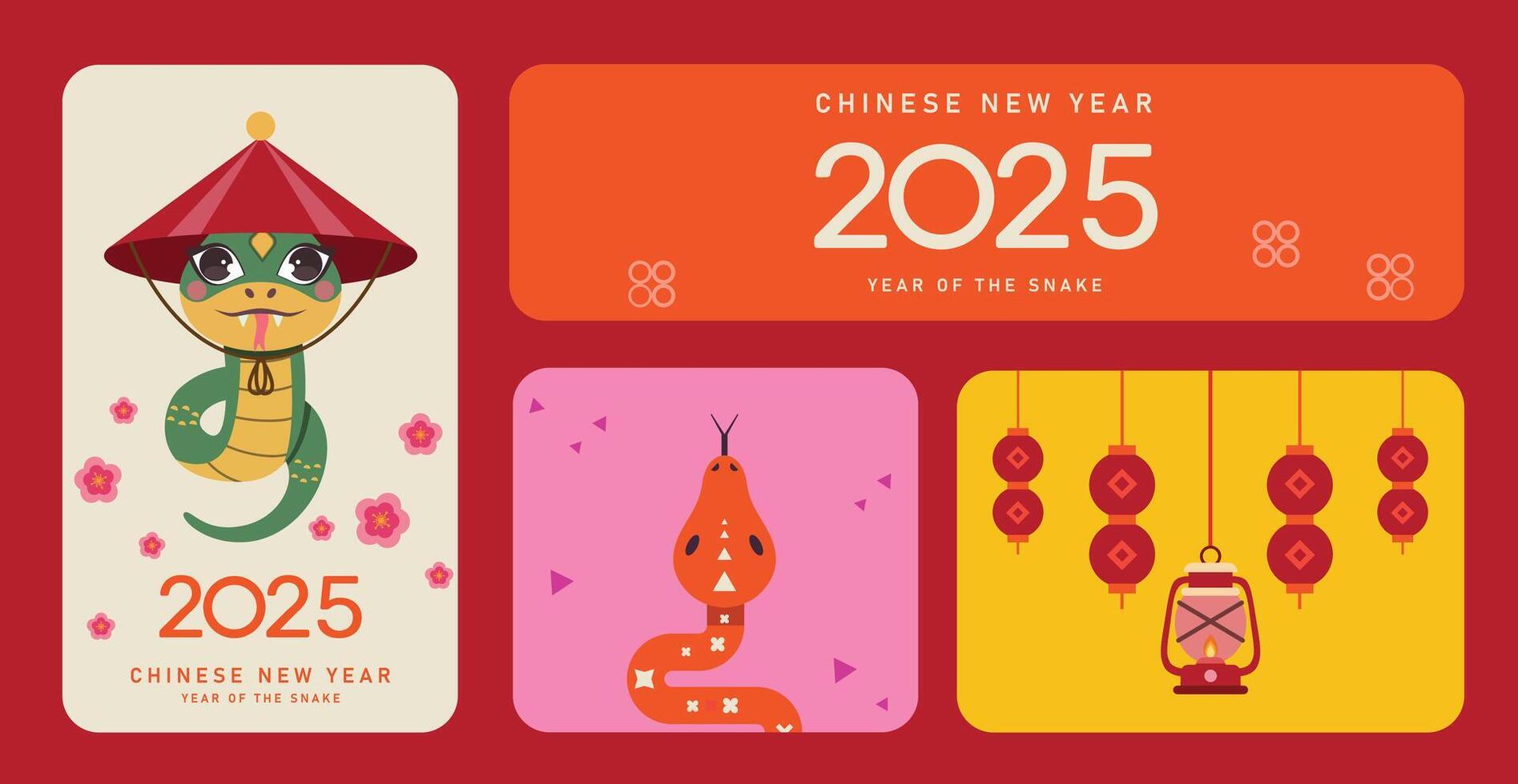 2025 Chinese New Year social media post design. 2025 Year of the snake, Happy Chinese new year 2025 the snake zodiac sign vector