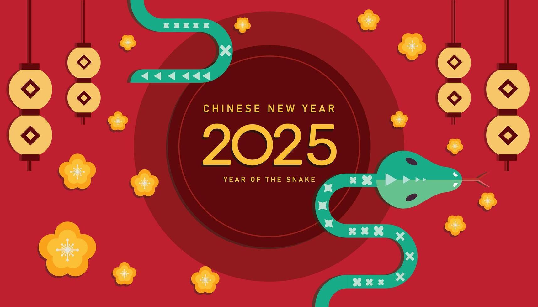 happy new year 2025, Chinese new year, year of the snake, Chinese zodiac snake in geometric flat modern style, poster card vector