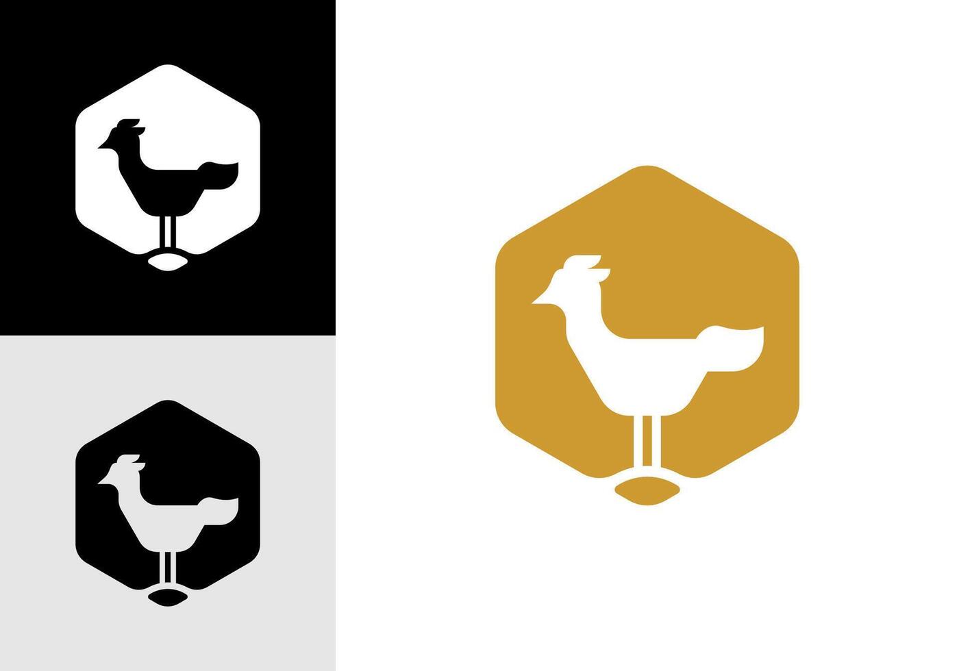 silhouette of hen and hexagon. vector