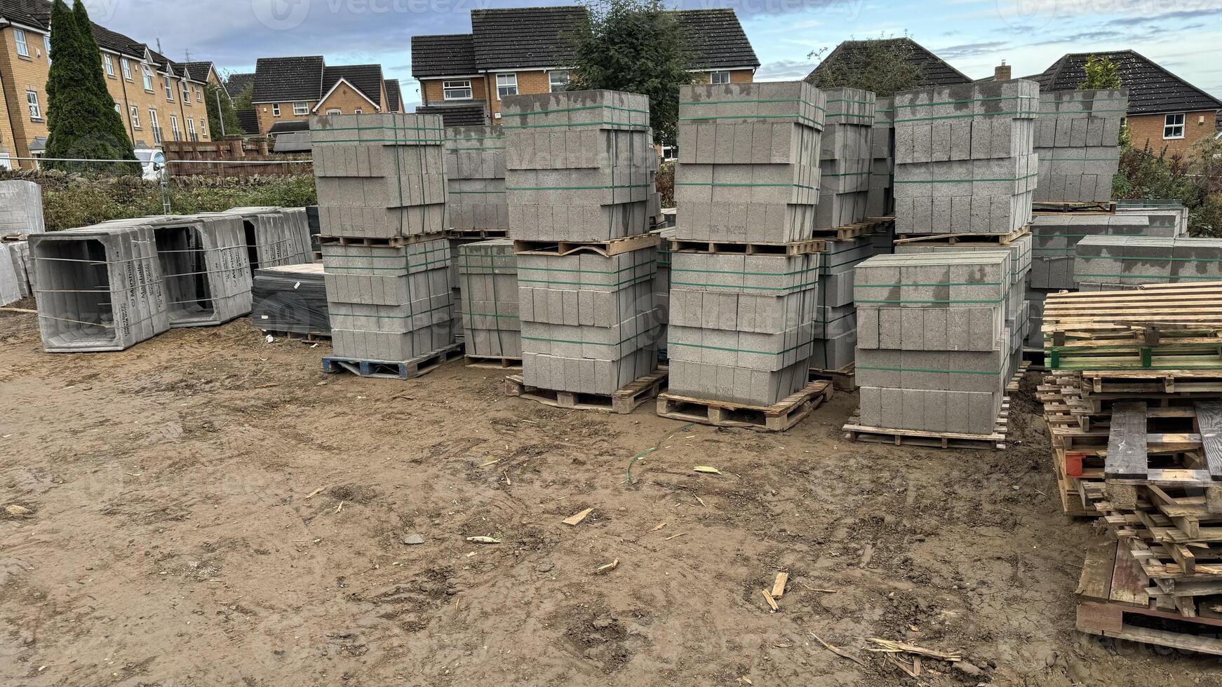 Stacks of Concrete Blocks at Construction Site photo