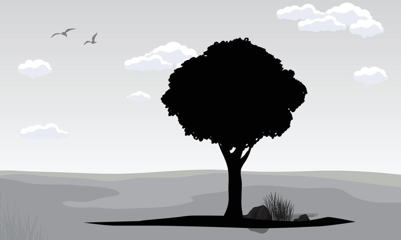 Landscape background with black trees and birds vector