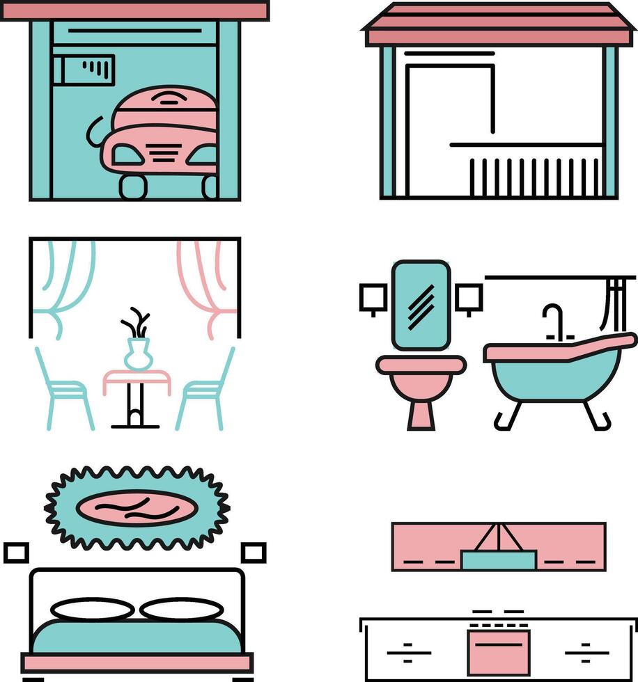 Home Interior colorful icons set vector