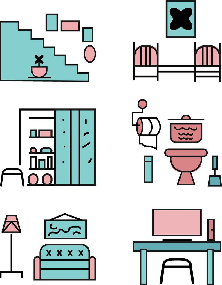 Colorful Home Interior colorful icons set vector