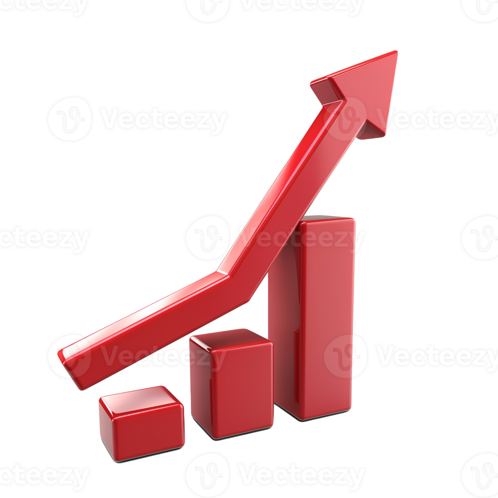 Rising red arrow symbol on see-through background png