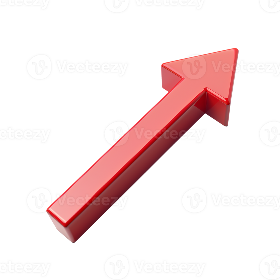 Bright red arrow pointing up, isolated and clear png